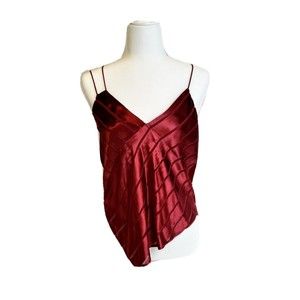 Michelle Mason Asymetric Crushed Velvet top, Red, striped Womens Size 2
